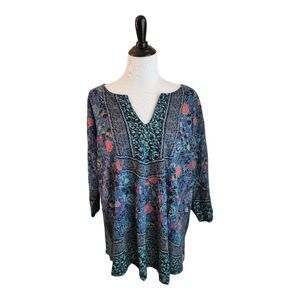 NWT Lucky Brand 1X Blue/Green Peasant Top